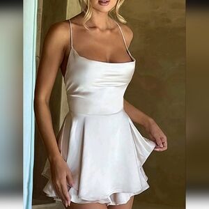 Elegant White Satin Reception  Bachelorette Dress